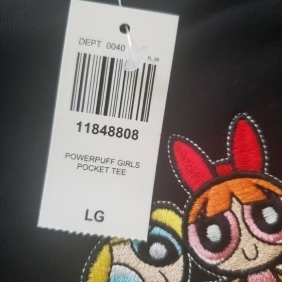 The Powerpuff Girls womens rainbow sweatshirt crewneck Long Sleeve Black Sz LG - Picture 8 of 15